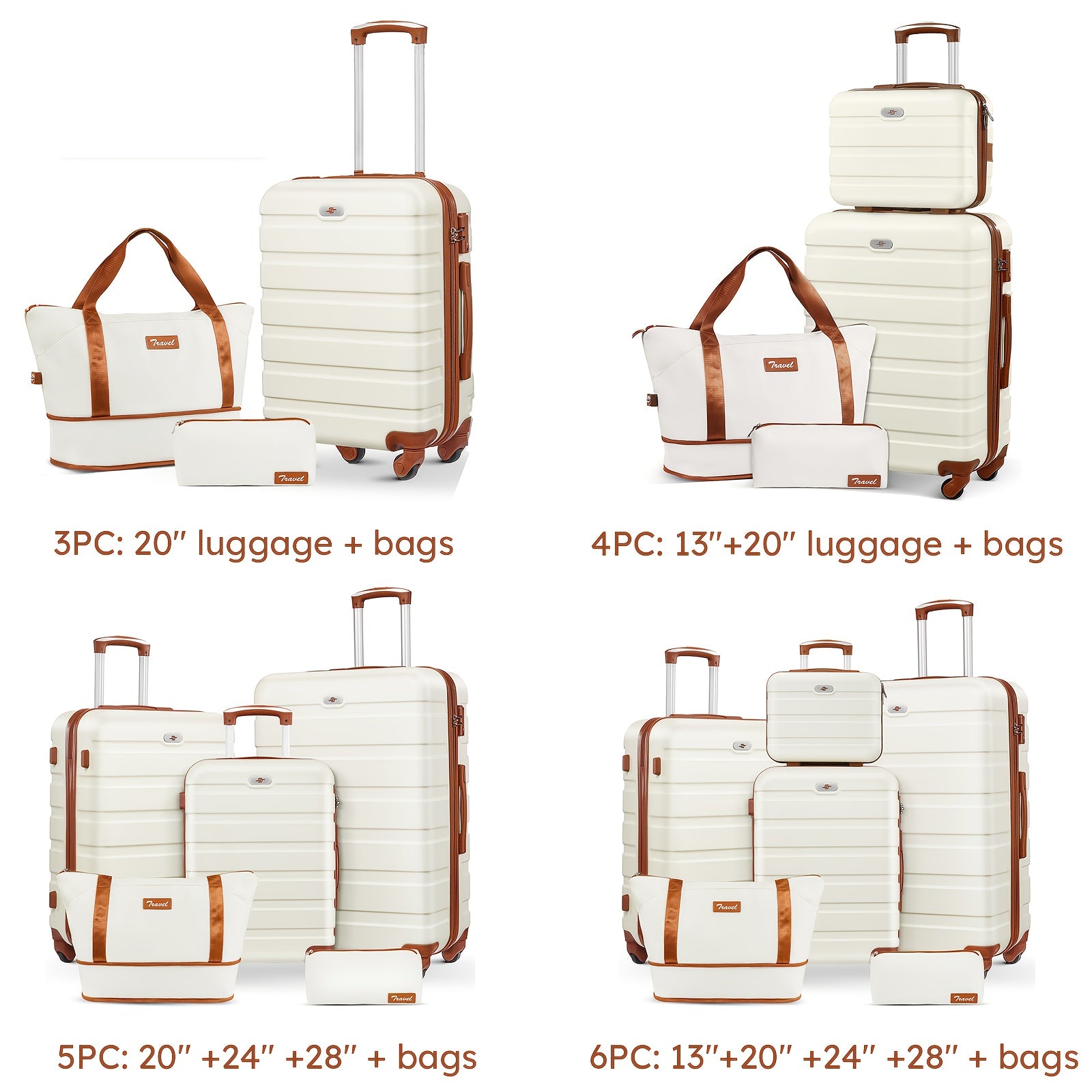 Luggage Suitcase Sets with Expandable Duffle Bags and Cosmetic Case Travel Set, Hardshell Lightweight Carry on and Checked Luggage with Spinner Wheels and TSA Lock