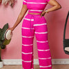Women'S Casual Tie-Dye Print Top & Pants Set - Vibrant Orange & White Striped, Stretchy Polyester Blend, Perfect for All Seasons, Casual Attire|Vibrant Print Top|Stretchy Fabric