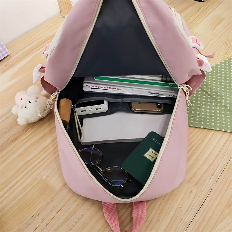 5pcs High School Junior High School Student Mori Department Backpack Girl Color Contrast Cute Large Capacity Backpack Anti-school Season Schoolbag