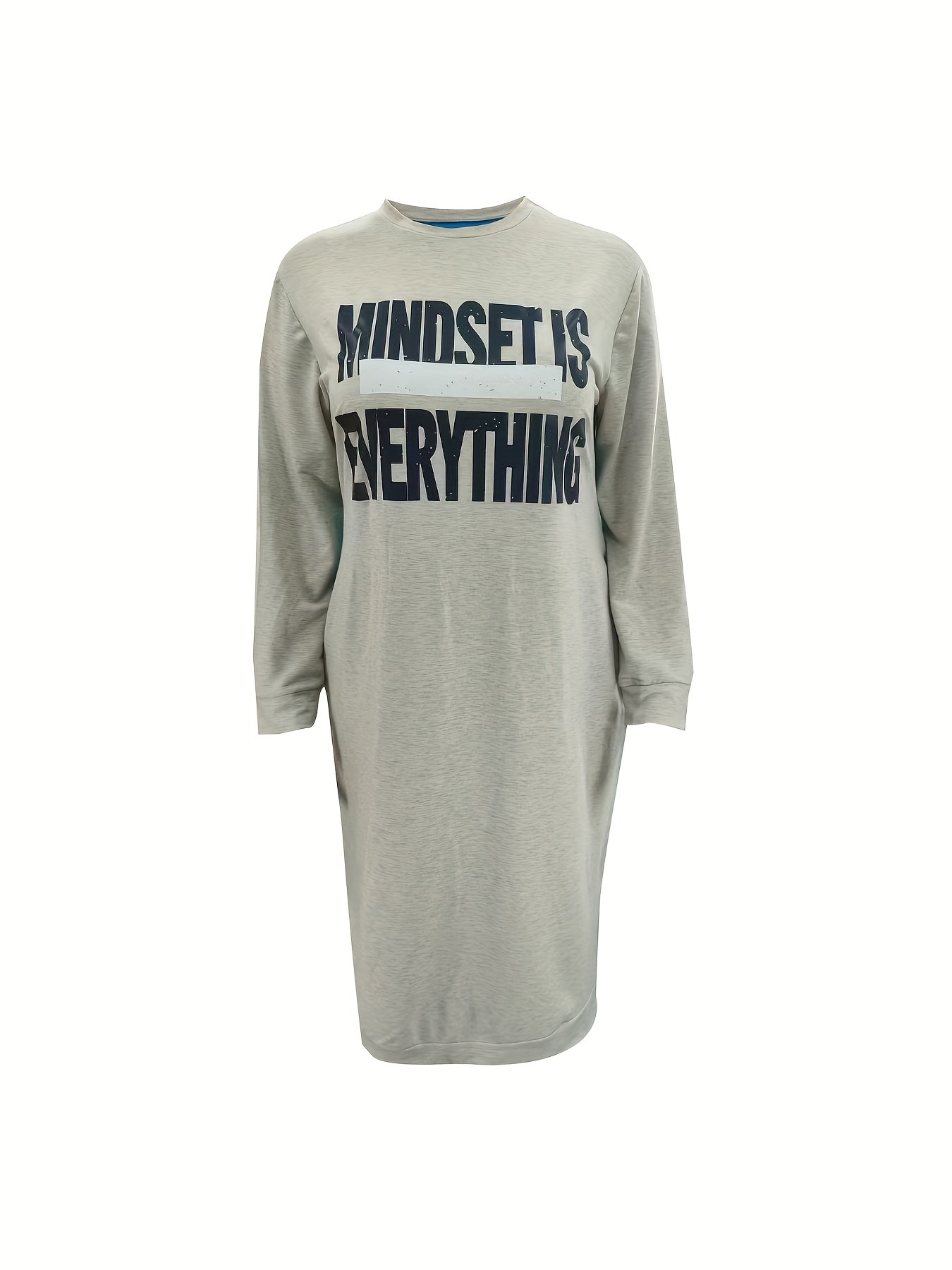 Plus-Size Casual Dress for Women, Featuring a Stylish Printed Color-Blocked Design with a Slit, Resembling a Sweatshirt Dress.