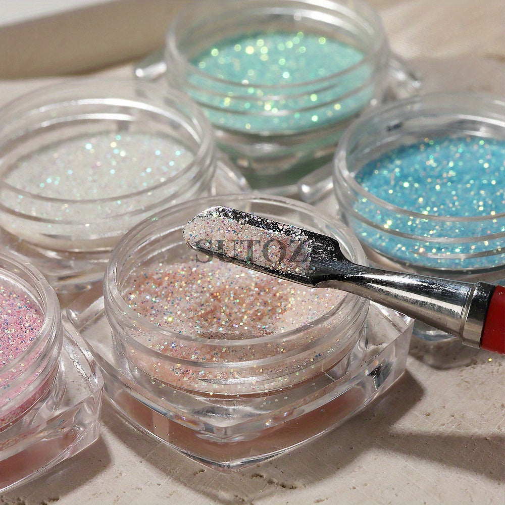 Glittery Rainbow Candy Nail Glitter Set - Ultra-Fine, Luminous Sugar Effect for Stunning Nail Art, Fragrance-Free, Ideal for Hands & Feet, Round Shape, Perfect for DIY Manicures, Nail Art Accessories