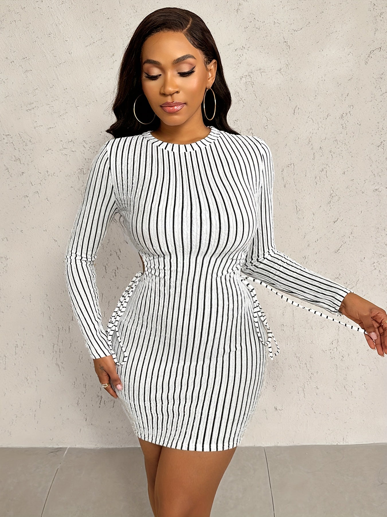 Slayr Women'S Striped Print Simple Daily Long Sleeve Dress
