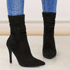 Ultrahigh Heel Stiletto Pointed Toe Slouchy Boots for Women - Zipper Closure, Soft Fabric Inner, PU Faux Leather Insole, Rubber Sole, Perfect for Dress Occasions - Solid Color, Flannel Upper, Comfortable and Stylish