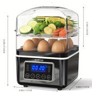 Evoloop Rapid Egg Cooker Egg Steamer With Auto Shut-Off, Ideal For Veggies, Seafood, 2 Tiers Electric Food Steamer For Cooking, Rice, 4 QT Digital Multi Vegetable Steamer With BPA-Free Stackable Baskets