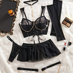 Hot Fashion Design Lingerie Set, Chain Tie Neck Tight Corset&skirt&sleeves&thong And Leg Rings, Women's Sexy Lingerie And Underwear
