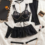 Hot Fashion Design Lingerie Set, Chain Tie Neck Tight Corset&skirt&sleeves&thong And Leg Rings, Women's Sexy Lingerie And Underwear