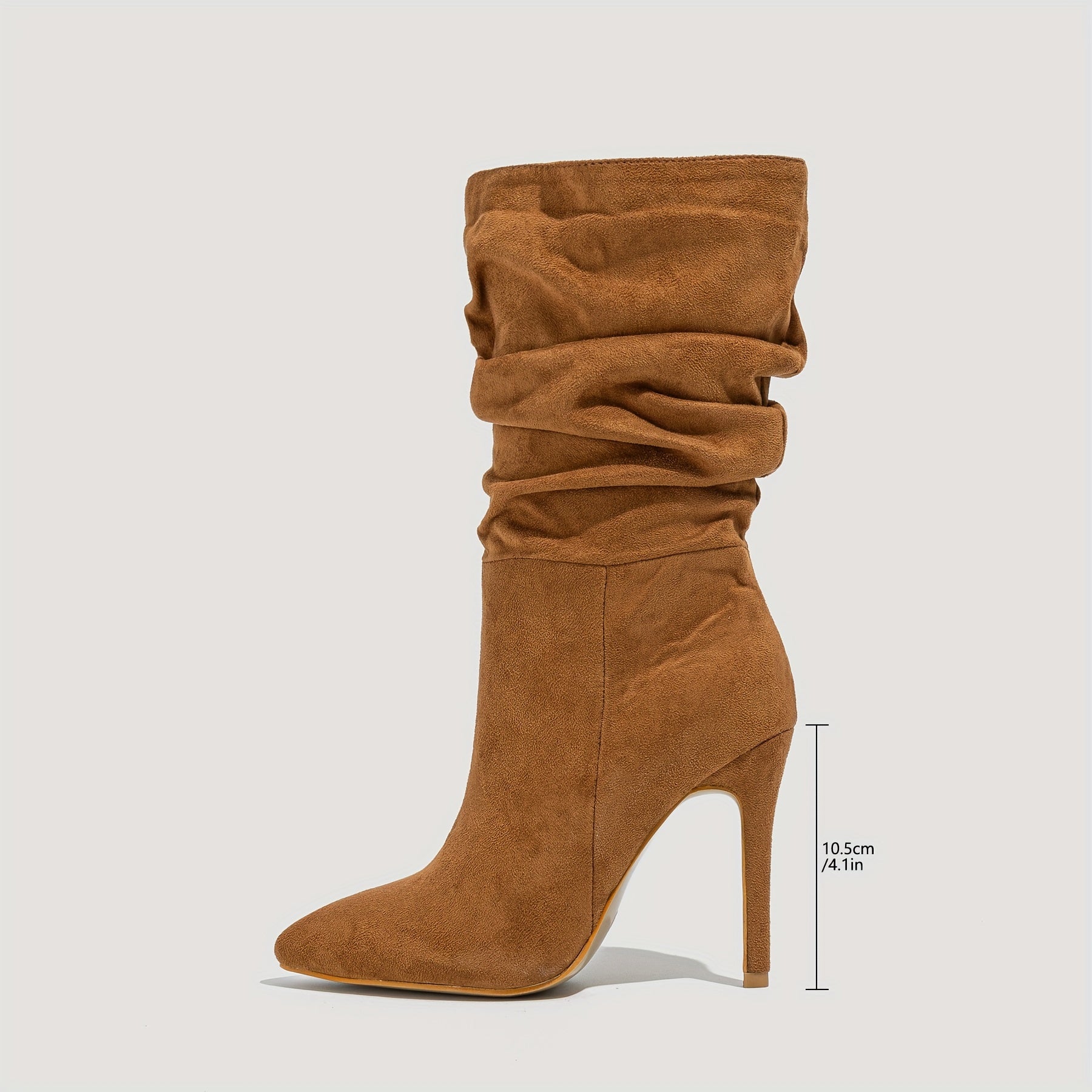 Chic Women's Slip-On Stiletto Boots - Pointed Toe, Velvet Mid-Calf with Warm Lining for Fall/Winter