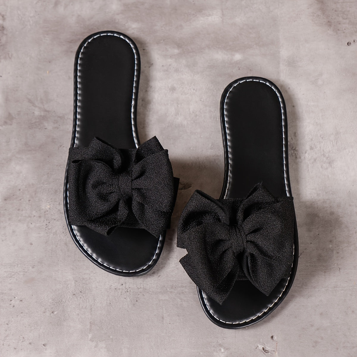 Chic Solid Color Bowknot Womens Flat Slides - Comfortable Slip-On, Ultra-Lightweight, Bowknot Accent - Perfect for Summer Beach Strolls and Vacations