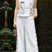 Women'S Elegant Summer Embroidered Jumpsuit - Vibrant Orange, Sleeveless with Floral & Butterfly Design, Wide-Leg Pants, Casual Attire for Spring/Summer, Casual Attire|Butterfly Embroidery|Elegant Jumpsuit