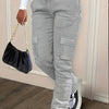 Solid Straight Leg Pants, Casual Flap Pocket Drawstring Elastic Waist Pants, Women's Clothing