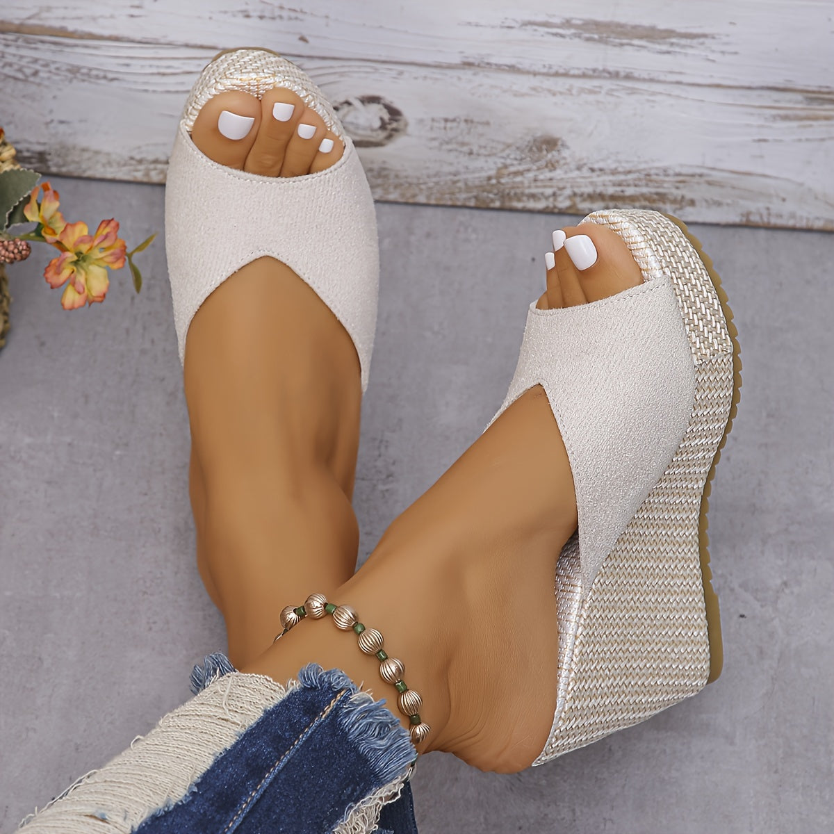 Women's Platform Slip On Sandals, Casual Summer Walking Wedge Sandals, Non-slip Holiday Beach Sandals