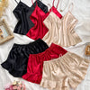 6pcs Set of Stylish And Sexy V-Neck Camisole And Ruffled Shorts Made of Faux Silky, Perfect for Casual And Comfortable Wear in All Seasons.