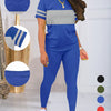 Women's Spring and Summer Round Neck Short Sleeve Top and Pants Set, Solid Color and Colorful Elastic Women's Set