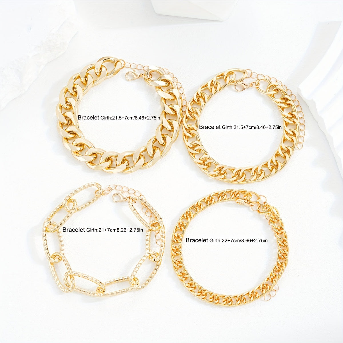 4pcs Women's Punk Style Chunky Chain Bracelet Set - Zinc Alloy, No Plating - All-Season Accessory | Versatile Design | Daily Wear & Vacation Essential