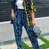 Women's Casual Print Two-Piece Set: Button-Up Shirt & Wide-Leg Pants - Polyester Blend, Vibrant Abstract Pattern, Machine Washable