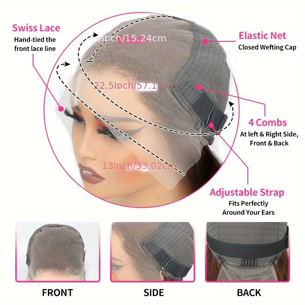 250% Density Brazilian Virgin Human Hair Wig - Chocolate Brown Straight 13x6 HD Transparent Lace Front Wig for Women, Pre-Plucked with Baby Hair, Natural Look for All Ethnicities, Fashion Accessory | Sleek Hairstyle | Silky S