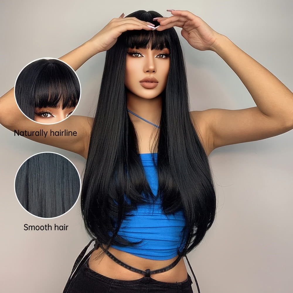 [ Items For The Season Change]Human Hair Wigs With Bangs Ready To GO Glueless Straight Wigs For Beginners Women 100% Brazilian Human Hair