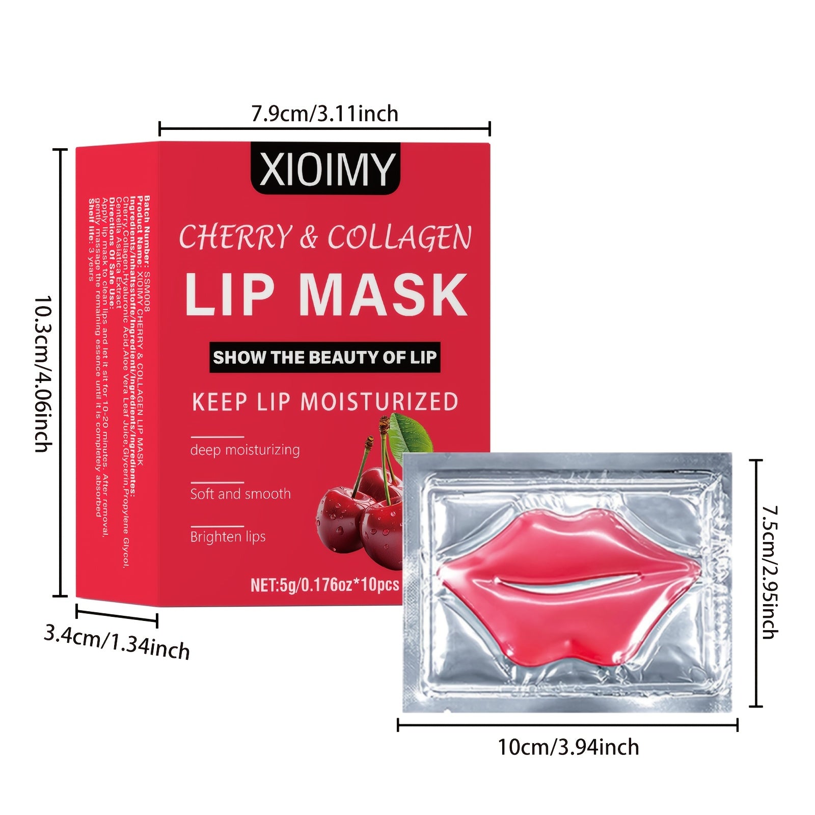 10pcs Cherry And Collagen Jelly Lip Mask, Effectively Moisturizes Lip Skin, Brightens Lip Skin, Bidding Farewell to Dryness And Dullness, Making Lip Skin Brighter And More Delicate, Lip Care, Soft Texture, Comfortable Fit