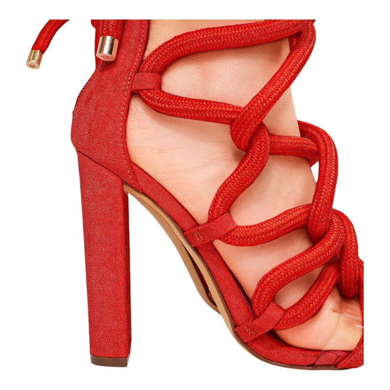 Women Chunky Heel Rope Lace Up High Heel Sandals