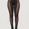 Women's Fashion High-Waist Solid Color Black Mesh Panel Leggings - Stretchy Polyester/Spandex, Casual Style, Machine Washable, Ideal for Spring/Summer/Fall, High Waisted Leggings