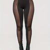 Women's Fashion High-Waist Solid Color Black Mesh Panel Leggings - Stretchy Polyester/Spandex, Casual Style, Machine Washable, Ideal for Spring/Summer/Fall, High Waisted Leggings