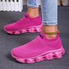 Women'S Fashion Sneakers, Breathable Knitted Fabric Upper, Slip-On Low Top Sports Shoes, Solid Color, EVA Sole, All-Season Casual Athletic Footwear