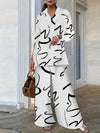 Elegant Women's Leopard Print Pantsuit Set - Spring/Fall Polyester Woven Fabric with Reversible Collar, Full-Print Design, No Detail - Stylish and Comfortable