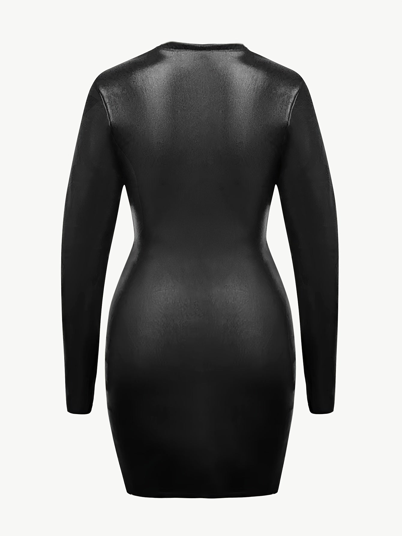 1pc Chic Black Bodycon Dress for Women - Long Sleeve, Round Neck, High-Waisted Mini Skirt, Retro Street Style, Perfect for Fall/Winter, Evening Wear | Round Neck Dress | Formfitting Design