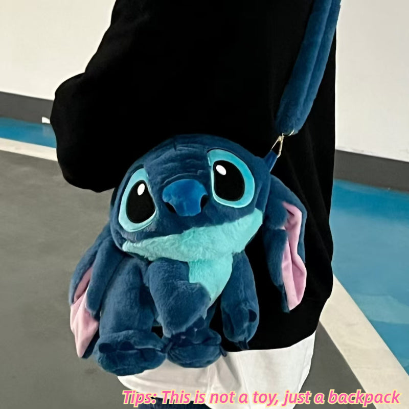 1pc Stitch Plush Backpack - Blue & Pink Dual-Strap Shoulder Bag, Soft Polyester Travel & Commuting Accessory for Women & Men, Zipper Closure, Random Style, Backpack
