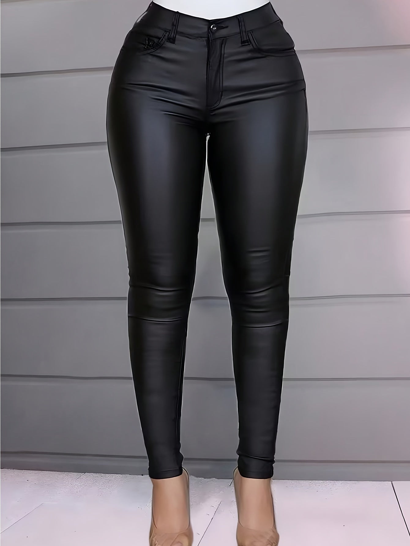 [High Waisted] Women's High-Waisted Leggings | Matte Black PU Leather | Stretchy, Warm, and Comfortable | All Seasons