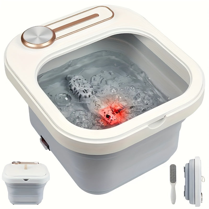 Foldable Foot Massager With Heat, Temperature Control And Bubbles, Foot Spa With Touch Screen, 6 Rollers And Pumice Stones, Foot Soak