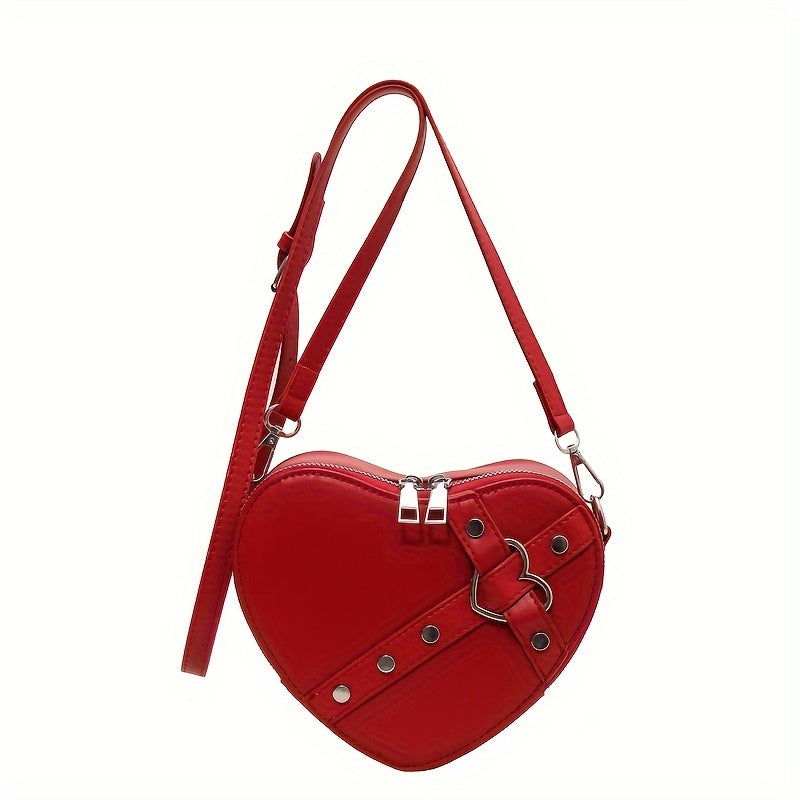 Valentine's Day Romantic Theme Ladies Fashion Heart-shaped Diagonal Shoulder Bag PU Zipper Solid Color Locomotive Bag Single Shoulder Irregular Bag