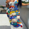 Cartoon Figure Print Slim Tank Dress, Casual Notched Neck Sleeveless Dress For Spring & Summer, Women's Clothing