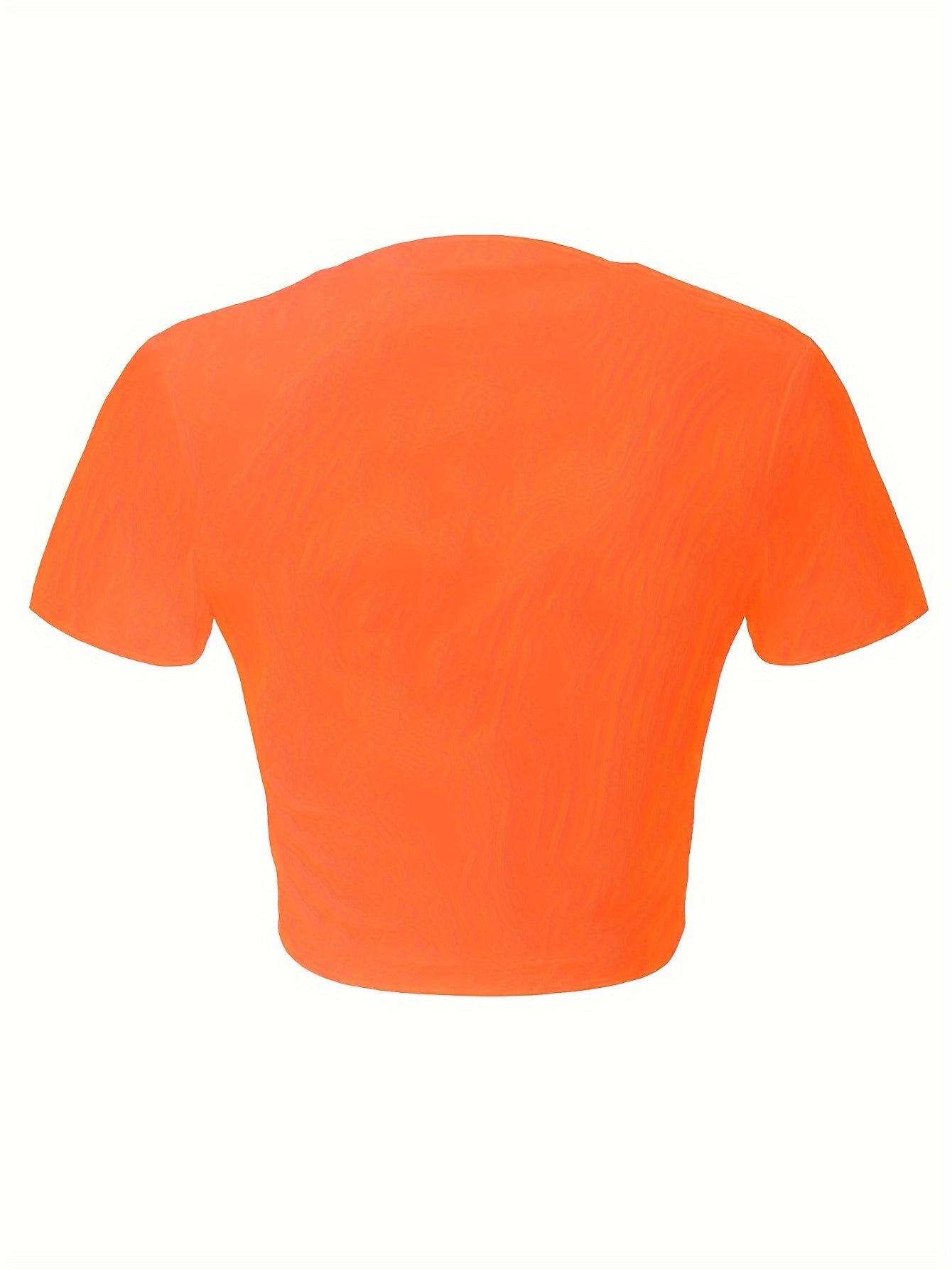 Women'S Money Bow Print Crop Top, Polyester 95% Elastane 5%, Casual Crew Neck Short Sleeve Knit Fabric, All-Season Fashion Tight-Fitting Tee, 180gsm - Orange/White