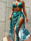 Three-Piece Tie-Dye Swimsuit - Triangle Top, High Cut Bottoms, Cover-Up Skirt Bikini Set for Women