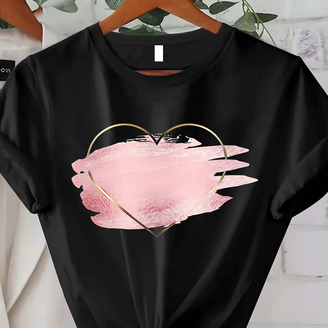 180g Hign QualityGeometric Heart Print T-Shirt- Spring/Summer Collection- Women'S Casual Top- Polyester Material- Regular Length- Knit Fabric- No Detail