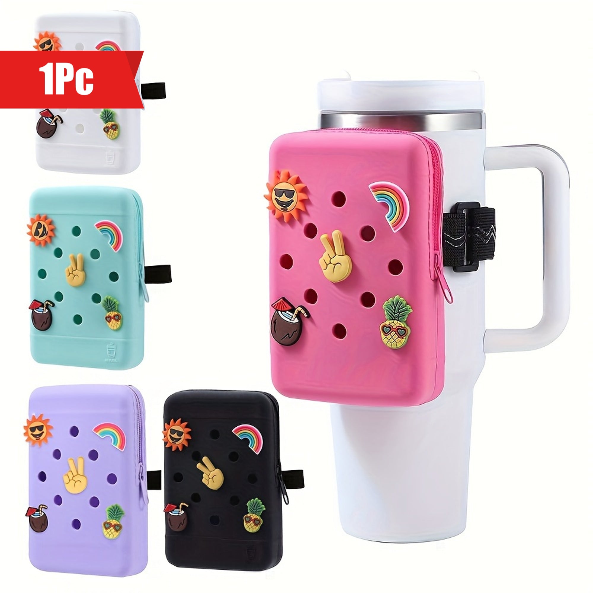 1pc Silicone Water Bottle Bag With 5 Random Stickers, Water Bottle Pouch For Quencher Adventure 40oz And Stanley IceFlow 20oz