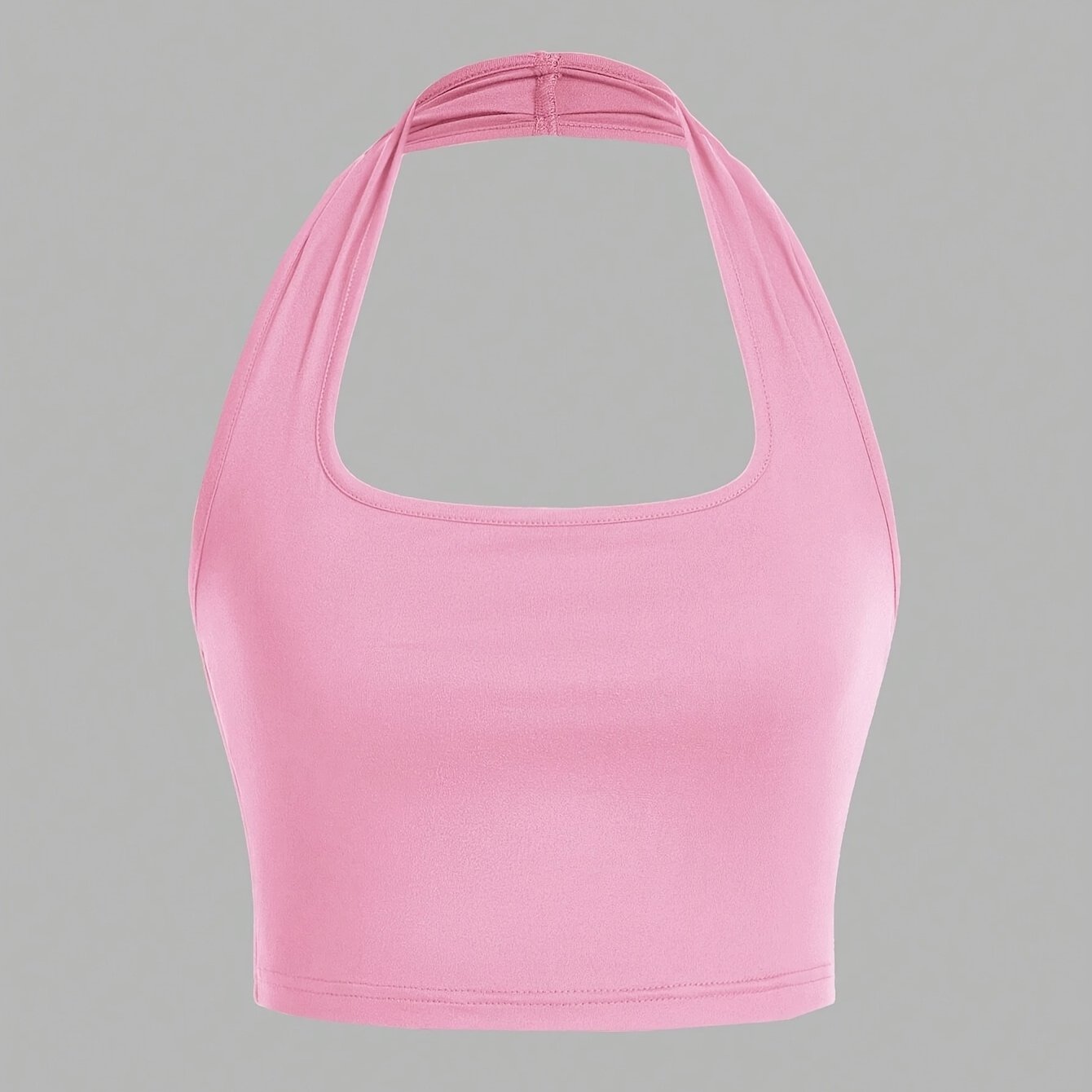 Women's White Halter Neck Sports Crop Top - Stretchy Breathable Backless Tank Top for Summer Workouts & Casual Wear, Machine Washable Sleeveless Shirt, Gym Apparel, Smooth Texture