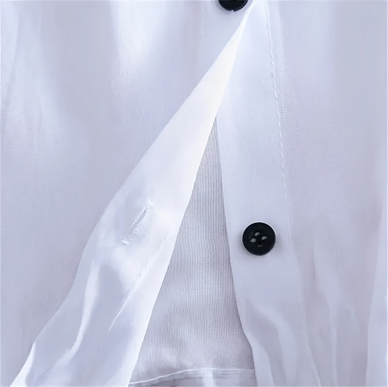 Women'S Casual Long Sleeve White Shirt with "JANISMANNER" Print - Stylish Short Sleeve Blouse with Tie Front, and Lapel Collar for Summer, Top | Stylish Casualwear | Feminine Design