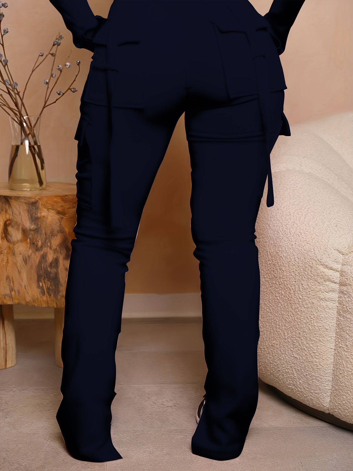 Women's Solid Color Drawstring Joggers with Flap Pockets and Side Slit - Casual Athletic Sweatpants, Machine Washable