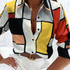 Color Block Button Up Shirt, Elegant Long Sleeve Collared Shirt For Spring & Fall, Women's Clothing