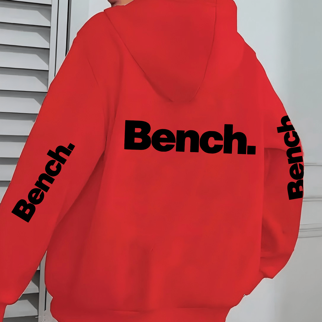 Women's Casual Hooded Jacket with Bold "Bench" Letter Print, Kangaroo Pocket & Zipper Collar - Machine-Washable Polyester, All-Season Versatile Outerwear, Perfect Gift for Her, Lightweight Layering, Urban Fashion, Quality Sti
