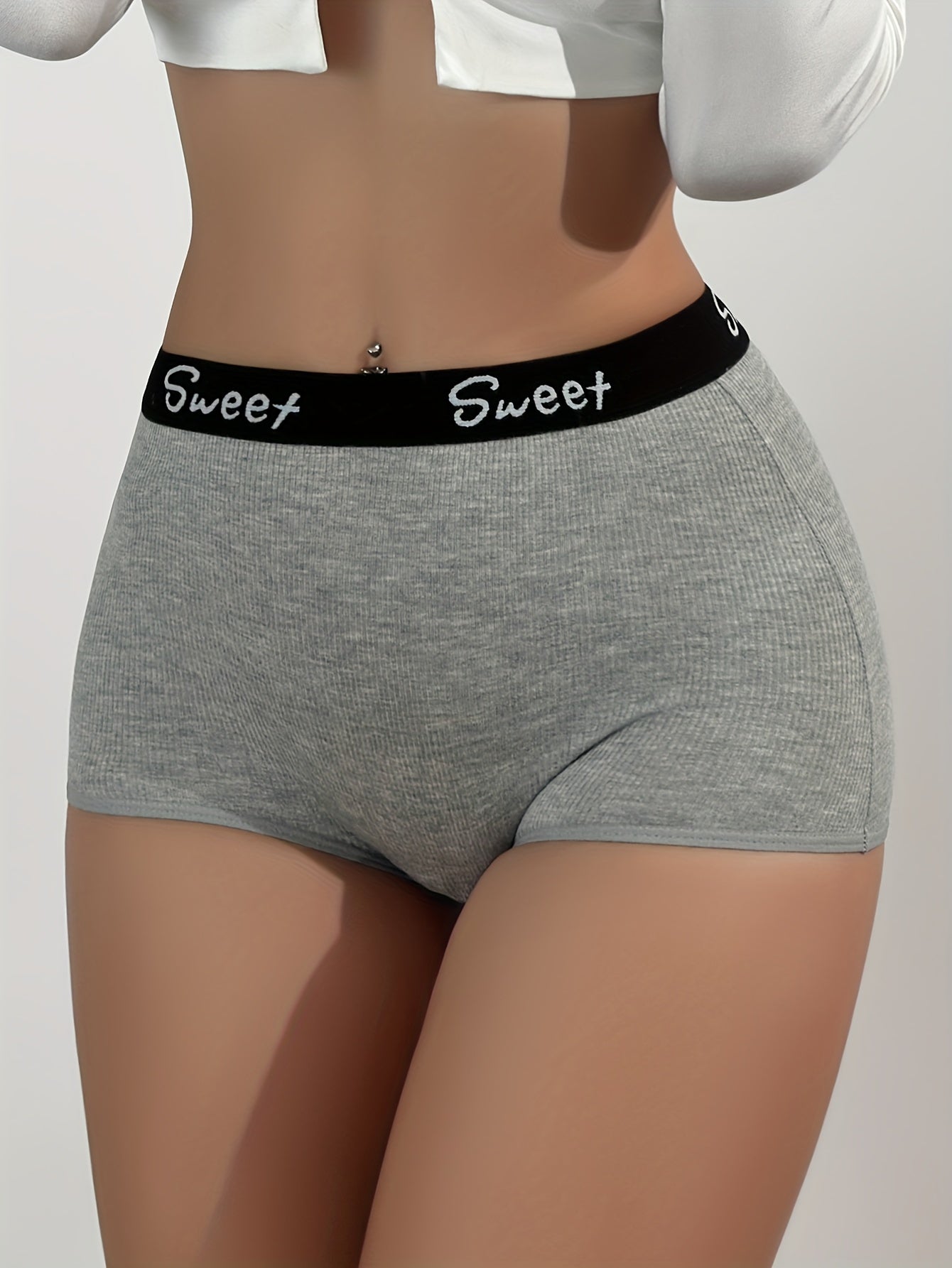 7pcs Letter Print Trim Boyshorts - Sexy Bikinis with Comfy Breathable Stretchy Fabric, Soft Lingerie & Underwear for Women - Perfect Intimates for Everyday Wear