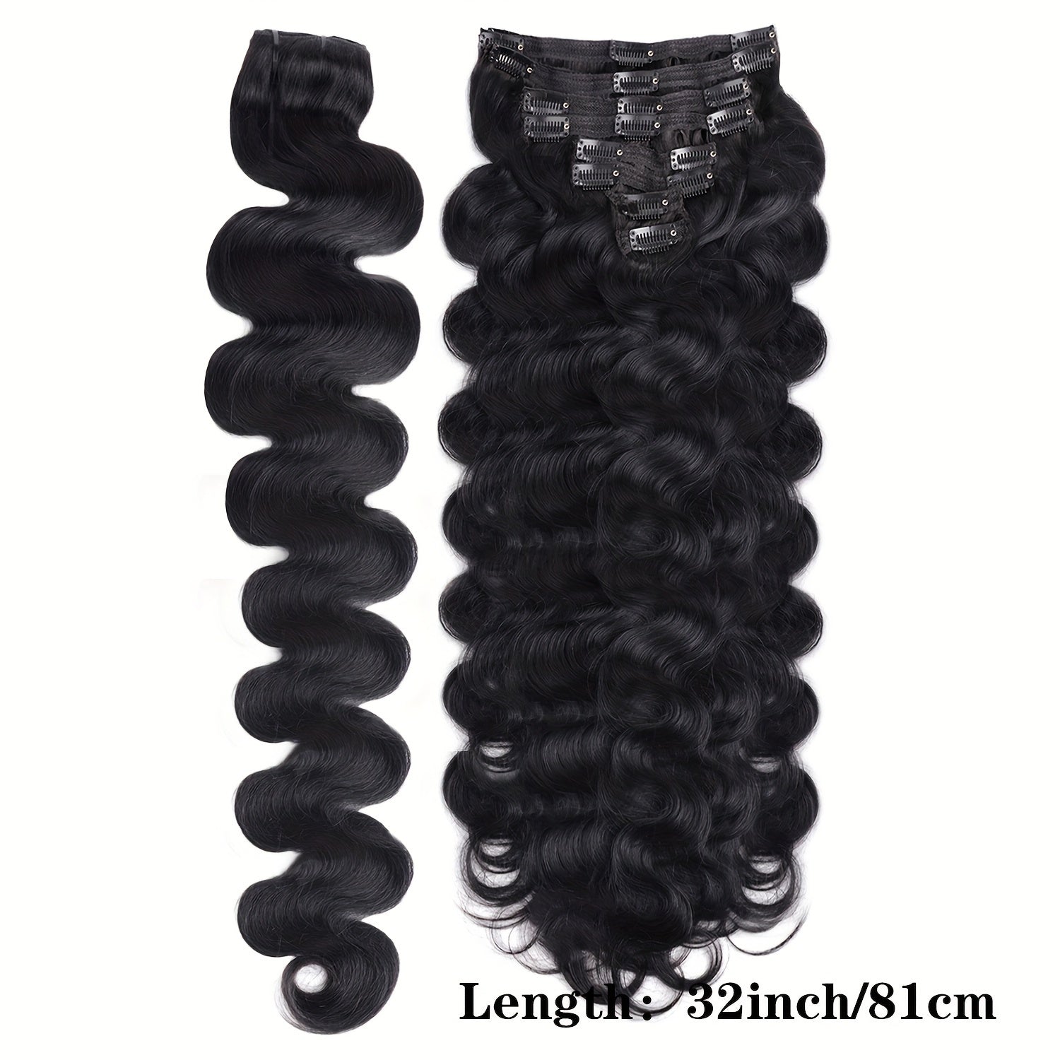 Body Wave Clip Ins Human Hair 8pcs/Set 4.23 oz Body Wave Clip In Hair Extensions 10A Brazilian Virgin Human Hair for Natural Black Color 18 Inch