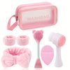 7pcs Facial Cleaning and Care Set - Deep Cleaning, Beauty Spa Mask Brush Kit, Includes Soft Fleece Headband, Headband Tie, Gentle Exfoliating Brush, Detail Silicone Facial Cleansing Brush, Portable Skincare Tool, Includes Was