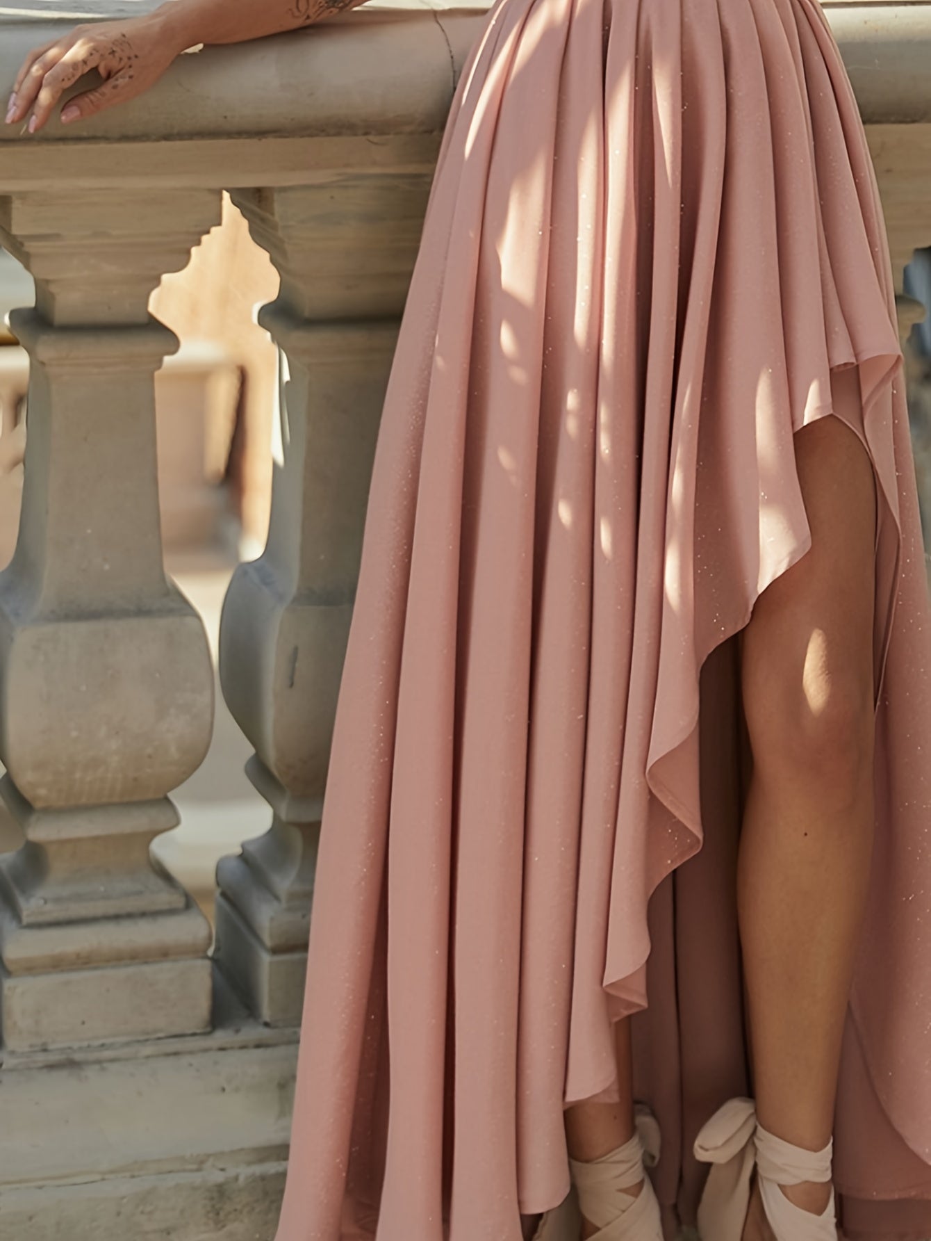 Elegant One-Shoulder High-Waist Asymmetrical Fit and Flare Dress, Solid Color, Perfect for Adult Parties and Weddings, Formal Event Attire | Voluminous Silhouette | Asymmetrical Hem, Wedding Dress