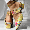 Chic Guangdong-Inspired Women's Sandals with Unique Print, Slip-On Pointed Toe Mid-Heel Shoes - Faux Cover & PVC Sole