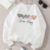 1pc Women'S Casual Crew Neck with Heart Print, Long Sleeve Pullover for Autumn/ Winter Knit White Sweatshirt