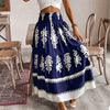 Leisure Commute All-match Ethnic Style Positioning Printed Waist Smocking Skirt