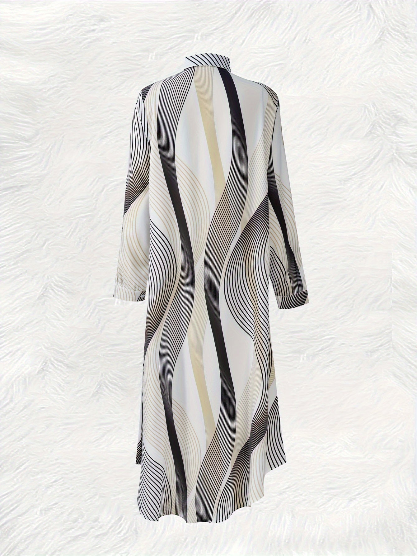 Geo Print Button Front Dress, Vacation Long Sleeve Shirt Dress, Women's Clothing